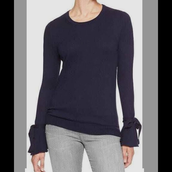 Banana Republic Sweaters - Banana Republic cashmere blend Navy Sweater with Tie Sleeve Details Size S EUC